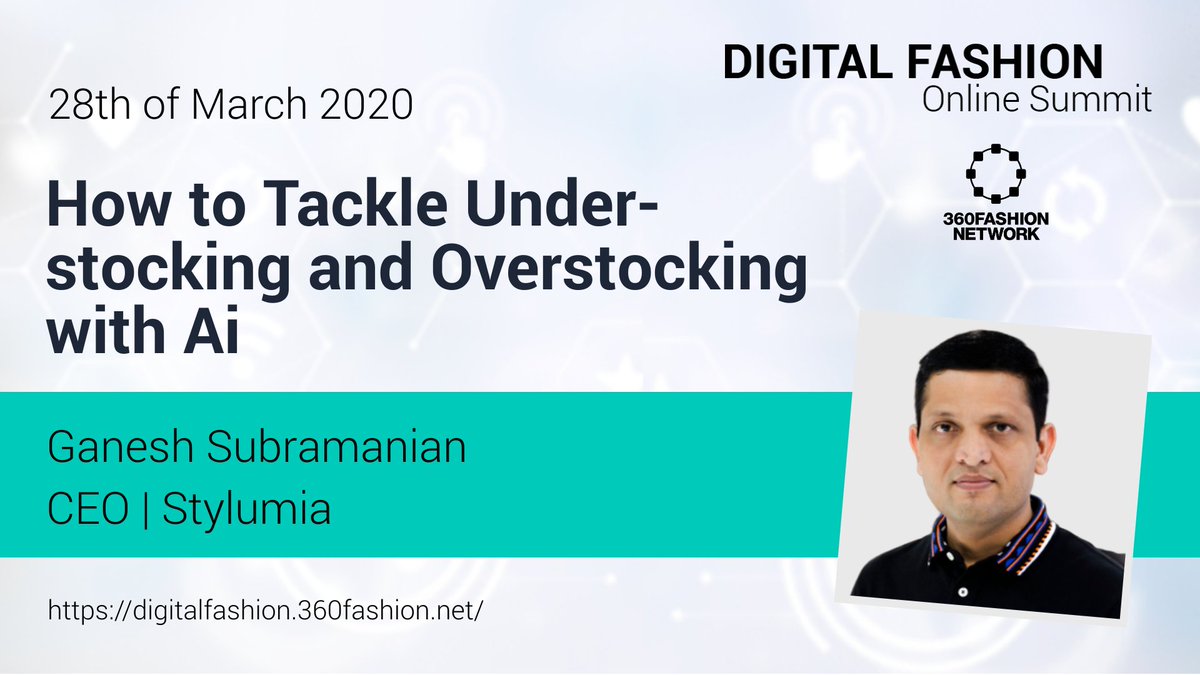 stylumia's tweet photo. The world is going digital, join us for the global digital online summit on 28th March, where our CEO @ganeshsub will be talking live, hosted by @360fashion Network. You don't want to miss it!
π https://t.co/n0enZRhIbg
#AninaNet #Covid19 #DigitalFashion #RetailOperations #AI https://t.co/GgHVoC5rwd