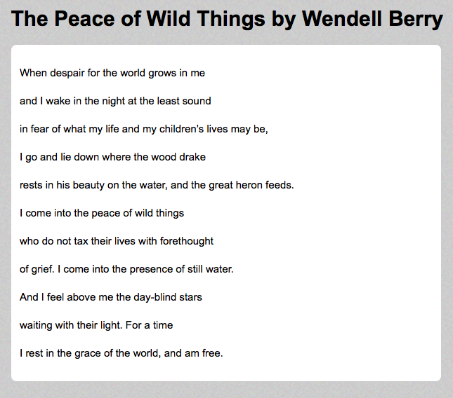 21 The Peace Of Wild Things by Wendell Berry #PandemicPoems https://soundcloud.com/user-115260978/21-the-peace-of-wild-things-by-wendell-berry