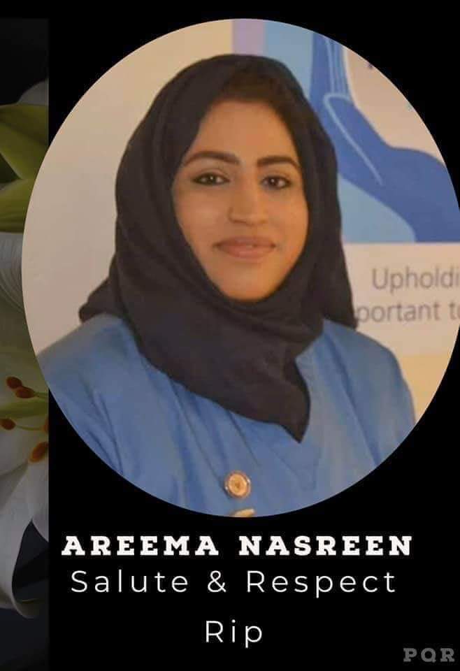 WCCILAHORE1's tweet photo. Our Sister our nurse Areema Nasir lost her battle to Corona. She got infected while looking after the Corona patients in insufficient gear. We salute her courage
#stayhome
#WCCIL
#PakistanZindabad https://t.co/KTy0iOJe8O