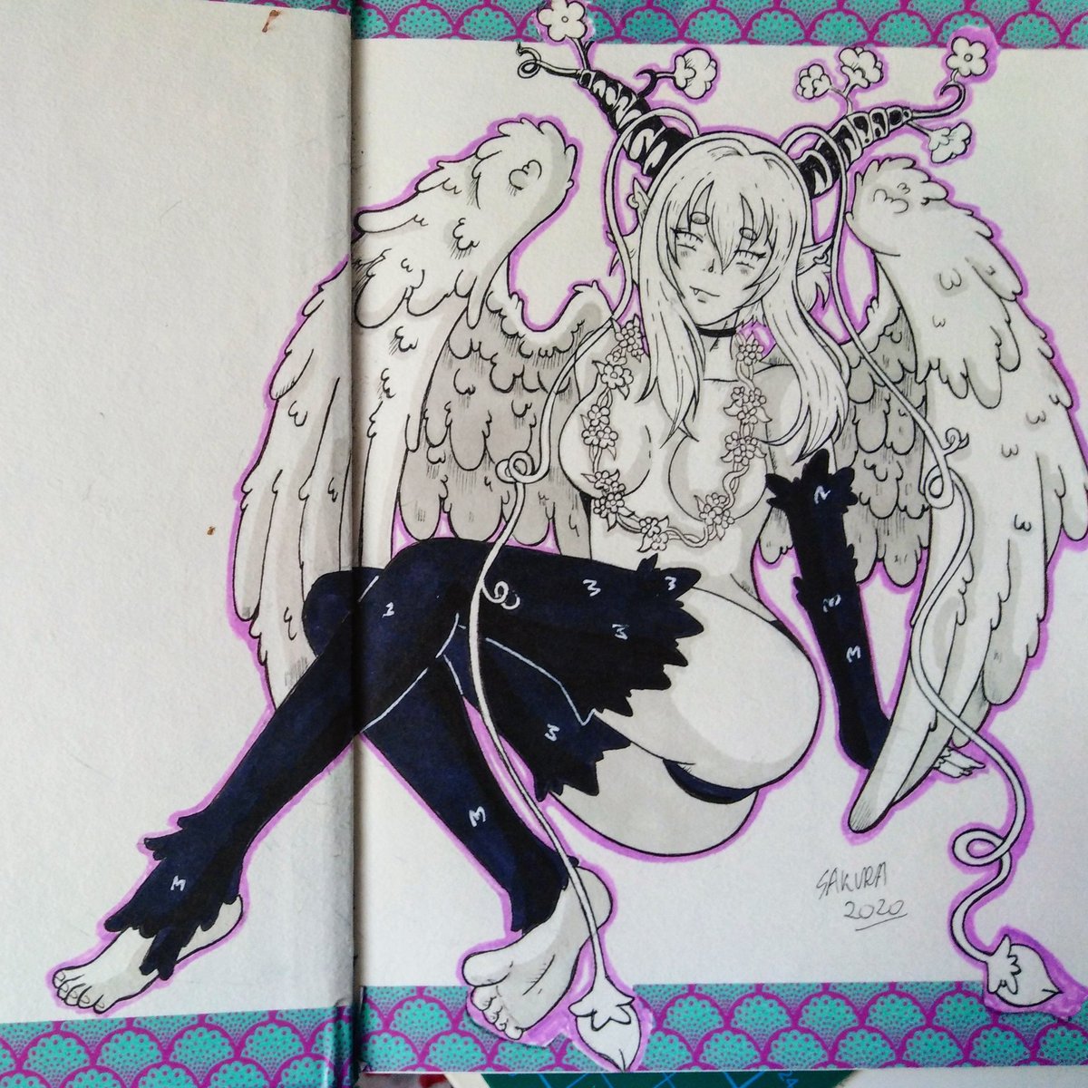 TheSakuraDreams's tweet photo. 🌺💜
#draw #drawing #demon #succubus #girl #original #oc #originalcharacter #myart #myopion #washitapes #traditionalart #art #ink #monstergirl #flower #dark #paint #mangaart #mangadrawing #spring #cutedarkness #darkness #sketchbook #illustration https://t.co/NDWAsbgGzy