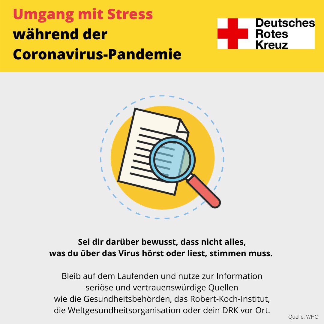 ⚠️ Vorsicht Fake News! Für verlässliche Nachrichten zur #Coronakrise sollten Sie zuverlässige Quellen wie der @bzga_de, dem <a href="/rki_de/">Robert Koch-Institut</a>,der <a href="/WHO/">World Health Organization (WHO)</a> oder dem <a href="/BMZ_Bund/">Bundesentwicklungsministerium</a> nutzen. 

Auch das #DRK gibt nützliche Tipps: drk.de/coronavirus/ #WirbleibenZuhause #füreinander #COVID19de