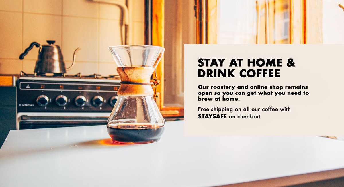 Our coffee roastery and online shop remains open so you can get what you need to brew at home. 
artisanroast.co.uk