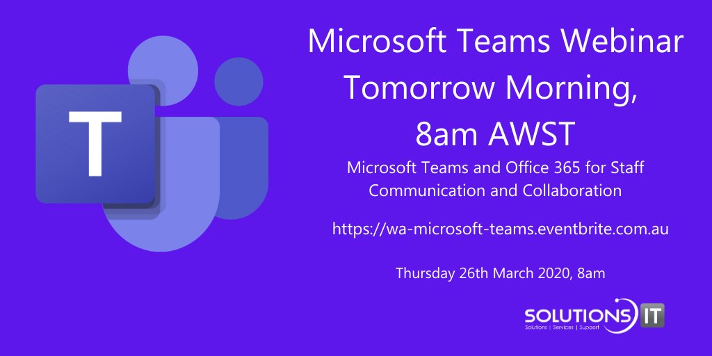 Join us tomorrow morning for another free #TEAMS PD. Learn about the-easy-to-use collaboration and communication tools that Teams can offer your school.  
Join us and @standouted in the morning - 8am AWST.
Register here: eventbrite.com.au/e/microsoft-te…