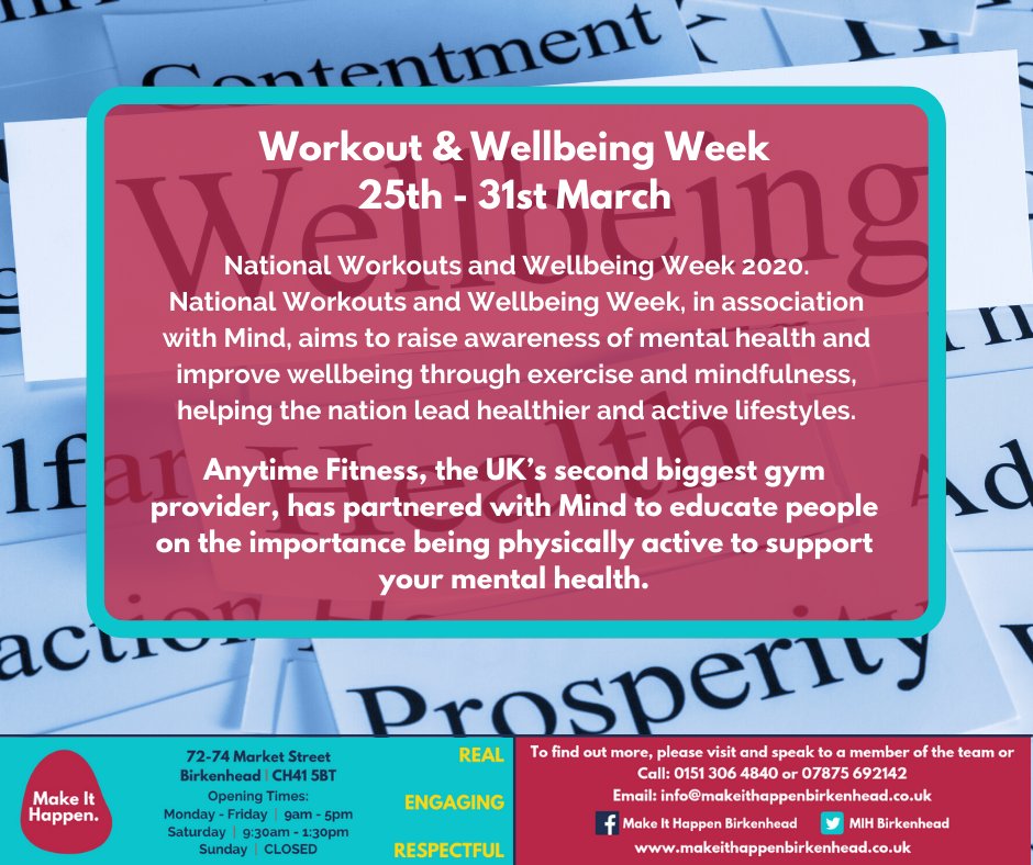 National Workout &amp; Wellbeing Week starts today!

Mind has partnered with Anytime Fitness UK to educate people on the importance of physical activity in relation to mental health!

Take some time out today to exercise a little more! 👟🚵🏼‍♀️