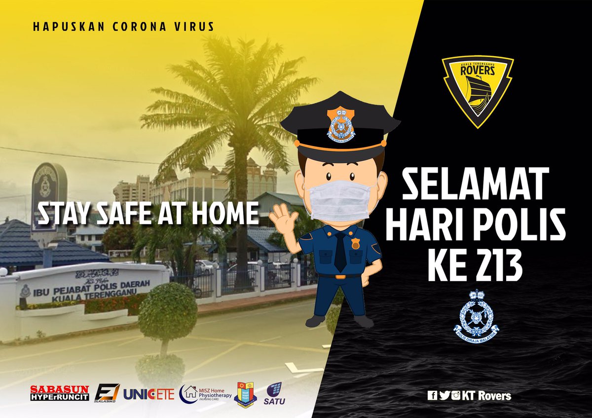 KTRovers's tweet photo. KT Rovers mengucapkan Selamat Hari Ulangtahun 213 @PDRMsia kepada semua anggota Polis Daerah Kuala Terengganu serta semua barisan hadapan negara yang sedang bertugas.

Terima kasih atas peranan &amp; tanggungjawab semua.
"Stay Safe at Home"

#KTRovers
#KualaTerengganu
#BeyondTheOcean https://t.co/1a9hxphFtB