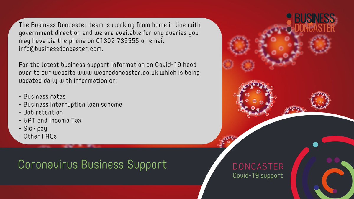 BusinessinDN's tweet image. Business Doncaster is here to support your business during the coronavirus outbreak.

Our team are contactable via phone or email and our website is regularly updated with the latest information 👇

wearedoncaster.co.uk/business-in-do…

#doncasterisgreat @CovidDoncaster @DNChamber