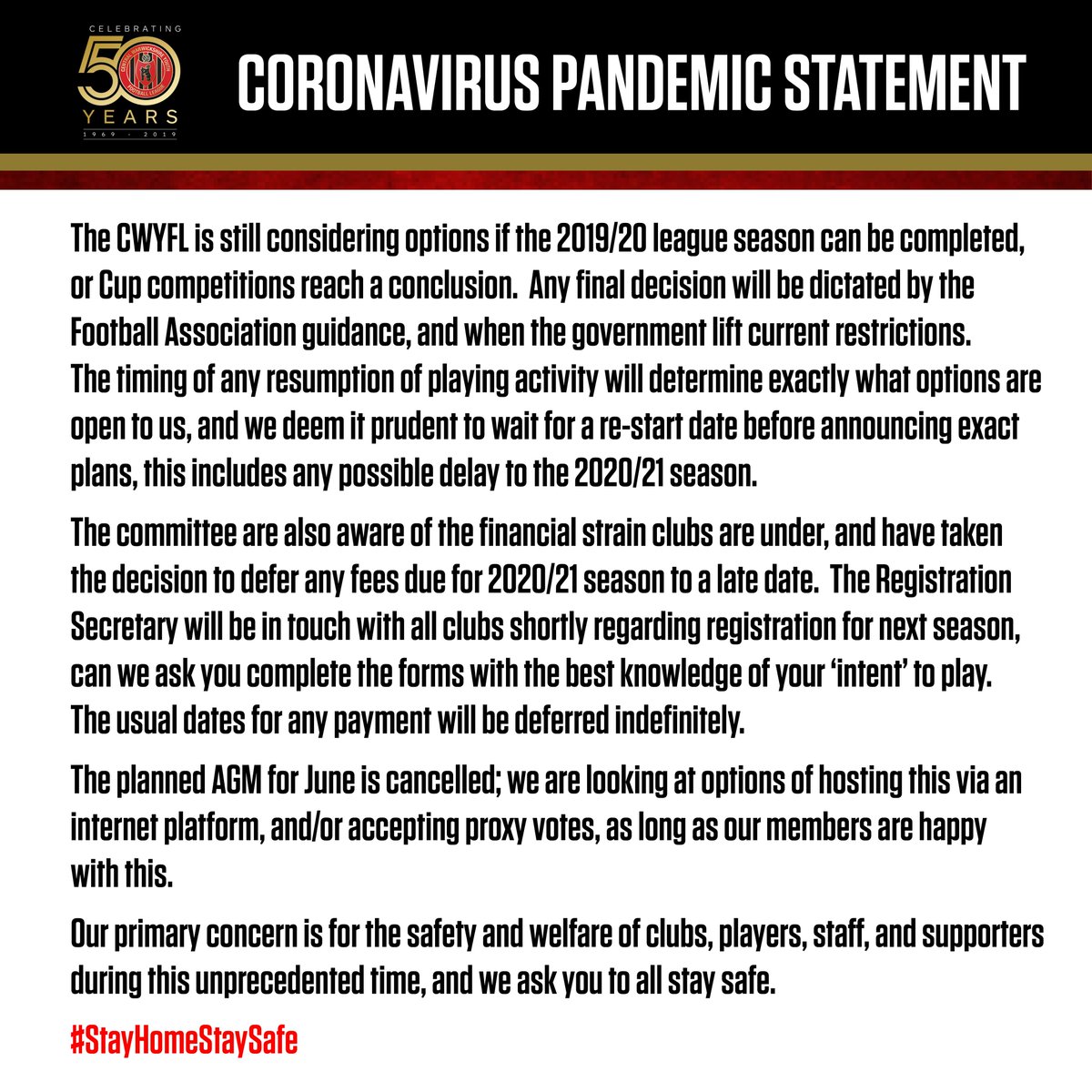 LEAGUE STATEMENT Re: Coronavirus Pandemic