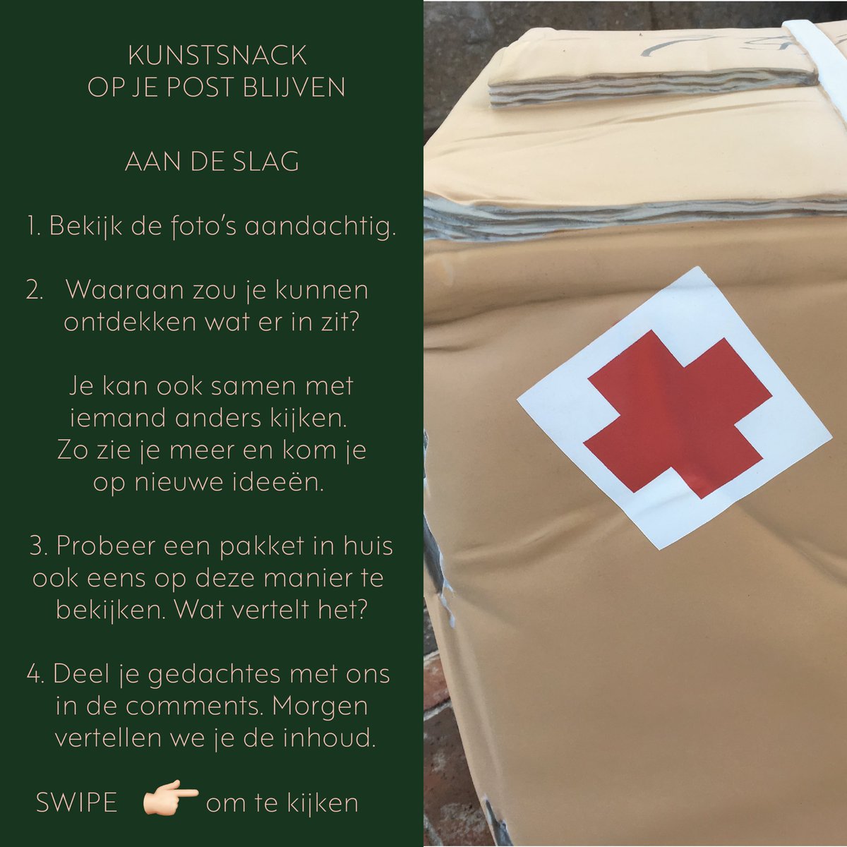 LAMLisse's tweet photo. Ons #thuismuseum heeft weer een nieuwe #kunstsnack voor. Blijf op je post en kijk eens écht goed naar je post. En wat zit er in ons mysterieuze pakket in de entree van het #lammuseum ? Morgen delen we het antwoord! https://t.co/IOb5QgU1DN
