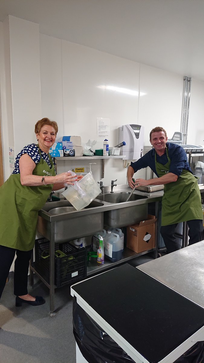 PPWHospice's tweet photo. The hospice team can turn our hands to anything! So our frontline staff can carry on caring for our patients, our CEO Rhona and our Director of Business Development, Gregory helped out in the kitchen, and made a bit of splash with the catering team. #letskeeponcaring https://t.co/XstjbS7tlx