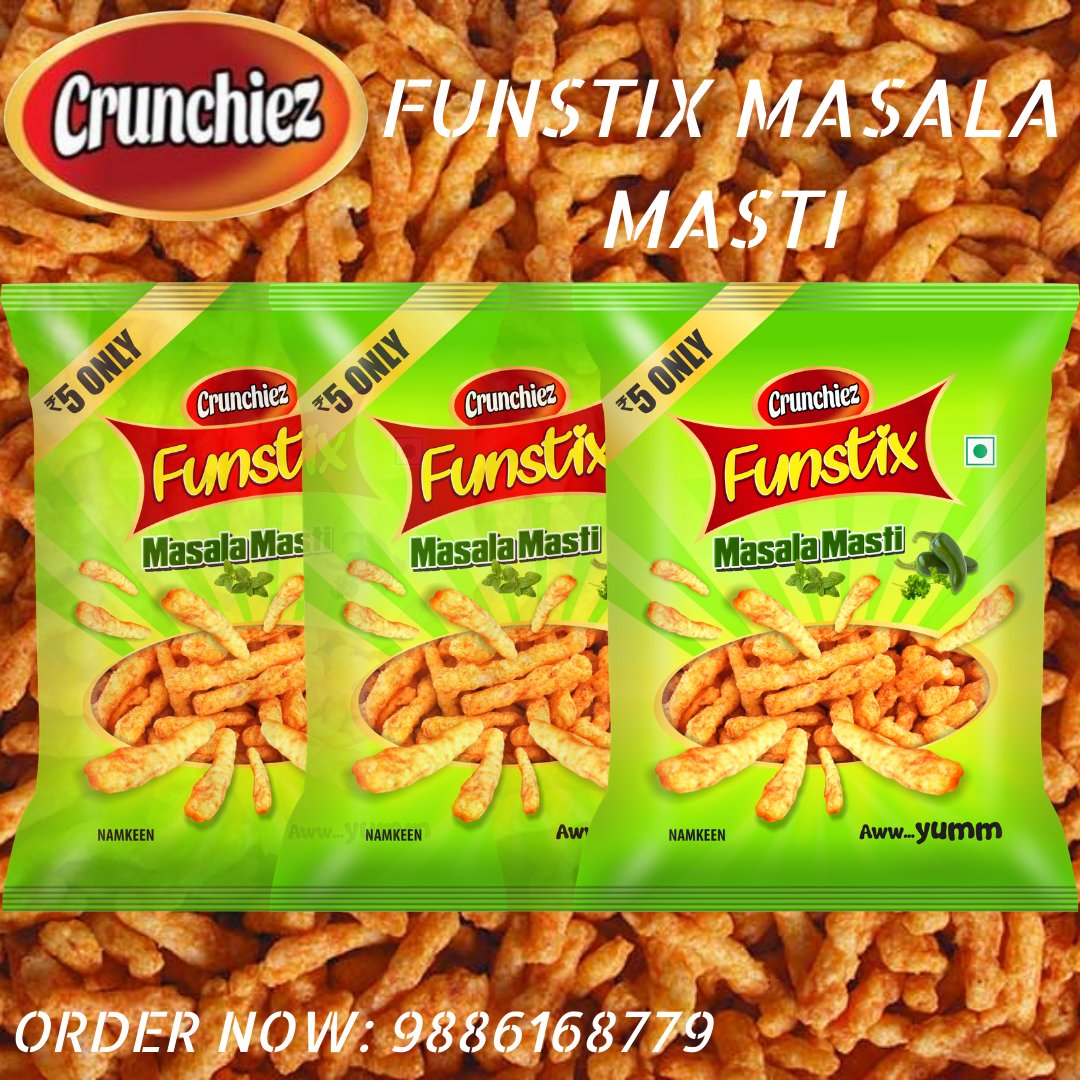 crunchiezchips's tweet photo. Try our testy funstix namkeen crispy snacks with masala masti flavour and all pack range is 5 rs. Call us or whats-app today to order: 9886138779
#crunchiezchips #funstix #namkeen #potatochips #crunchiez #southIndia #snack https://t.co/yZQD5HKOly