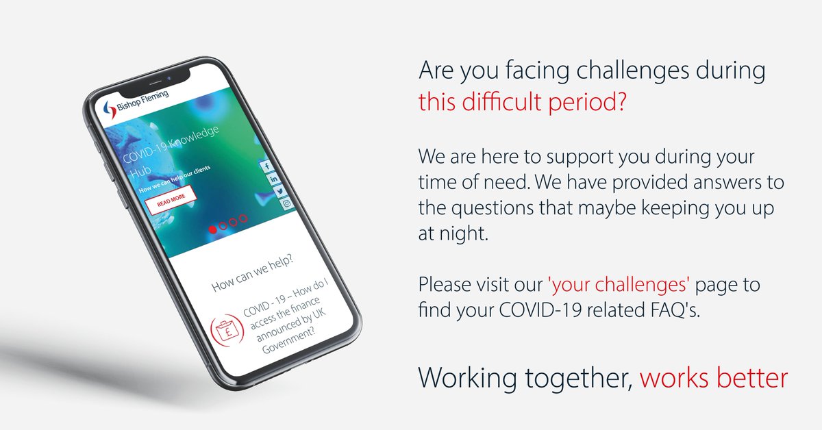 BishopFlemingUK's tweet photo. In light of the current situation, we understand that many of our clients and contacts are facing new obstacles and we are here to help you overcome them. We have created a 'your challenges' page which includes #COVID19 FAQ's: https://t.co/Rnq5QIikys https://t.co/IhV12JgJ9j