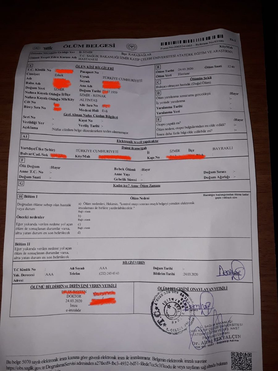 61 yaşında bir vatandaşımız öldü. Raporuna "Doğal ölüm" yazıldı.Ancak yakınları soruyor "Peki neden defin işlemi cenaze namazı olmadan aceleyle 3 maskeli özel kıyafetli kişiyle kireç dökülerek yapıldı?"

Değerli gazeteci <a href="/eacarer/">Elif Acarer</a> ortaya çıkardı.Ben de konuyu Meclis'e taşıyacağım.