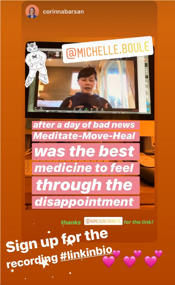 BouleMichelle's tweet photo. See what people experienced from last week's free session of Meditate-Move-Heal. We go deeper with the work TOMORROW, Thursday at 3:00pm EST/12:00pm PST. Click for COUPON CODE to join!💫 - https://t.co/Ds35tjZ74x https://t.co/iymGYxTdVR