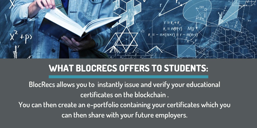 BlocRecs's tweet photo. BlocRecs is a startup that wants to empower the students by allowing them to have full ownership of their diplomas. https://t.co/doGO8WHt8W