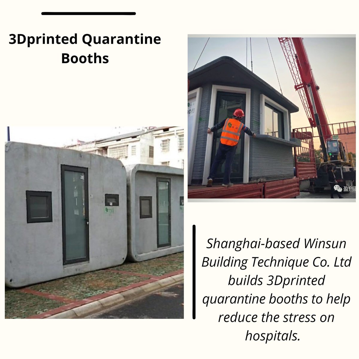 Stampar3D's tweet photo. Shanghai-based Winsun Building Technique Co Ltd, Winsun, decided to contribute to the fight against the current Covid-19 pandemic. The company 3D printed and delivered 15 3D printed quarantine rooms to Xianning Central Hospital in the Hubei Province. https://t.co/vNtsFKLmdj