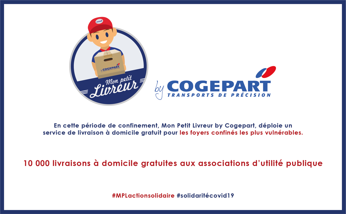 CogepartGroupe's tweet photo. Cogepart met en place dans un contexte de crise sanitaire sans précédent, Mon Petit Livreur by Cogepart, un service de livraison à domicile gratuit pour les foyers confinés les plus vulnérables. + d’infos ici : https://t.co/GZSMlddrkv
#MPLsolidaire #SolidariteCOVID19 https://t.co/DA1D1HyOmm