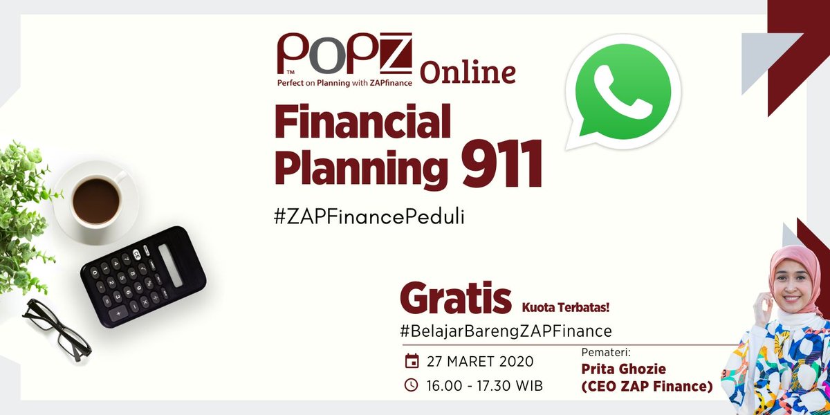 zapfinance's tweet photo. Untuk itu, sebagai Financial Educator, ZAP Finance akan memberikan pelatihan tentang “Perencanaan Keuangan 911” dalam bentuk KELAS ONLINE yang bisa diikuti oleh siapa saja secara GRATIS tanpa dipungut biaya apapun. #POPZOnline #BelajarBarengZAPFinance https://t.co/LeGStvPLsy