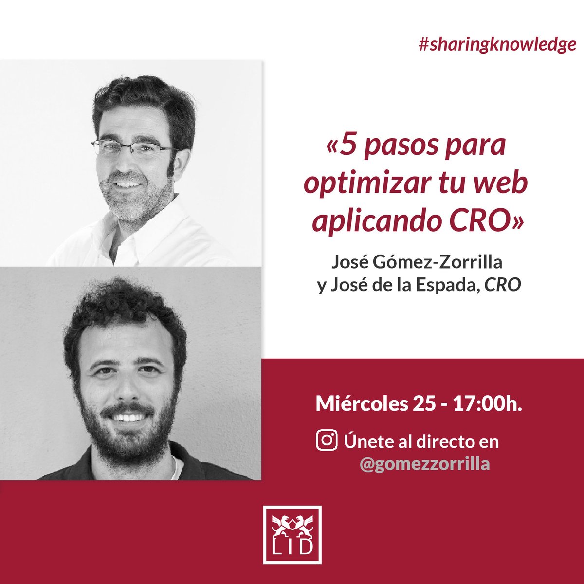 ¡Hoy tenemos doble sesión de talleres!

Nos vemos a las 17h en el perfil de #Instagram de <a href="/gomezzorrilla/">Jose Gómez-Zorrilla Sanjuan</a> <a href="/rmdelaespada/">Jose de la Espada</a> para conocer los 5 pasos imprescindibles para optimizar tu web aplicando #CRO

Conéctate y envíanos tus preguntas 😉👉instagram.com/gomezzorrilla/

#SharingKnowledge