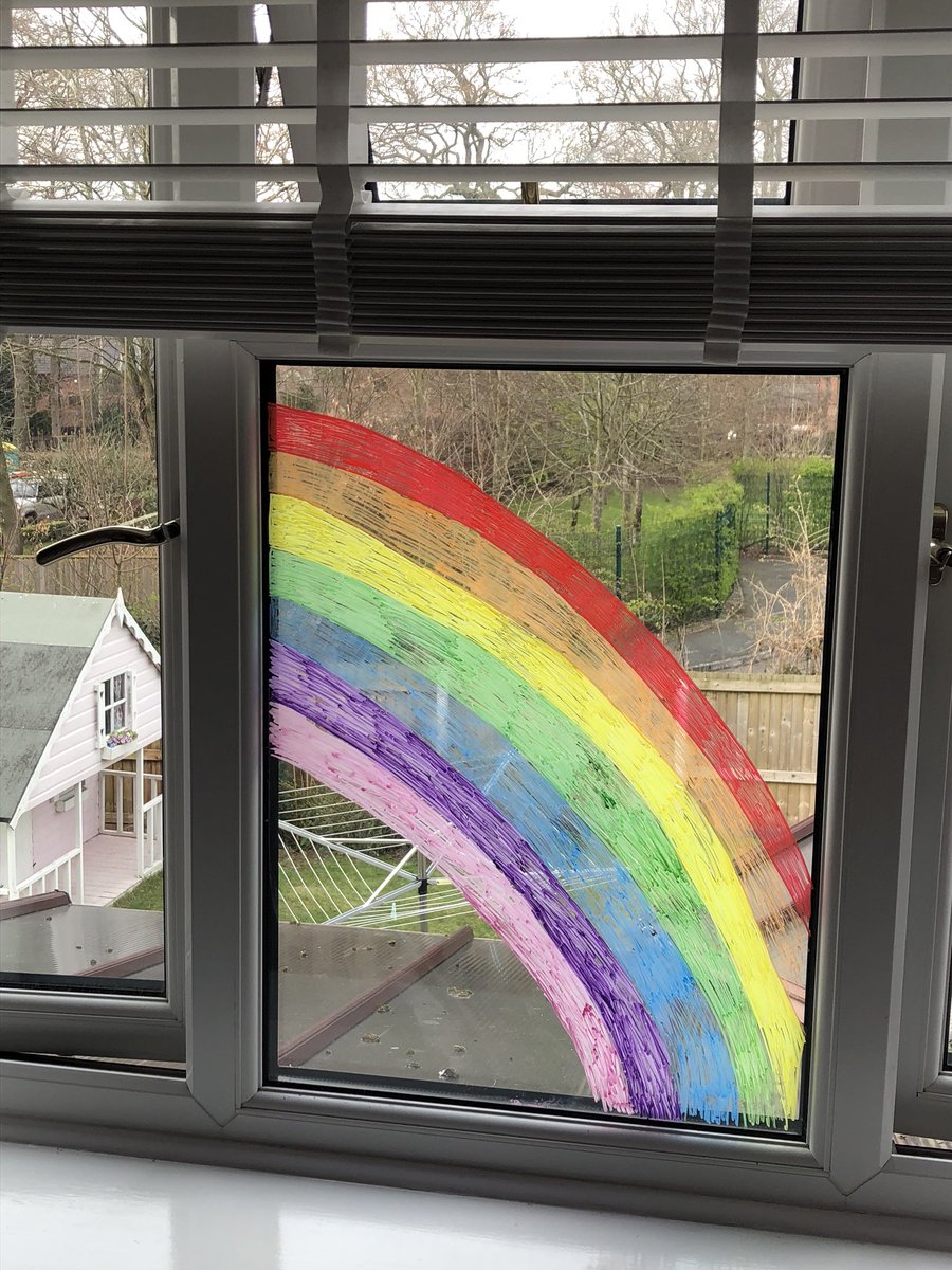 Niamh~Poppy painting her rainbow 🌈 thankfully they are not permanent markers 😆<a href="/LittleSuttonCoE/">Little Sutton C of E Primary School</a>  #rainbowwindow
