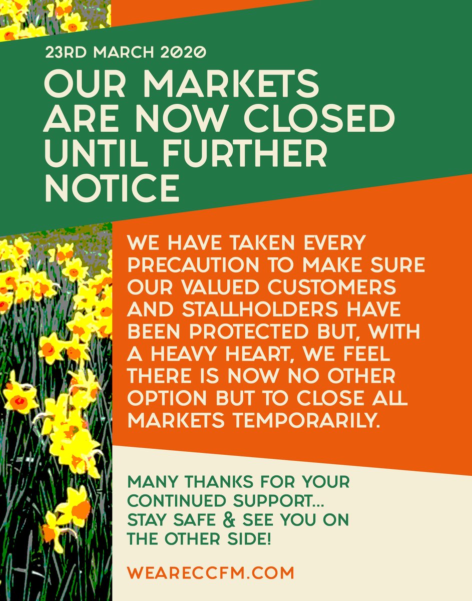 Sadly we have decided to close the market until further notice... Thank you for your continued support, stay safe and see you on the other side!