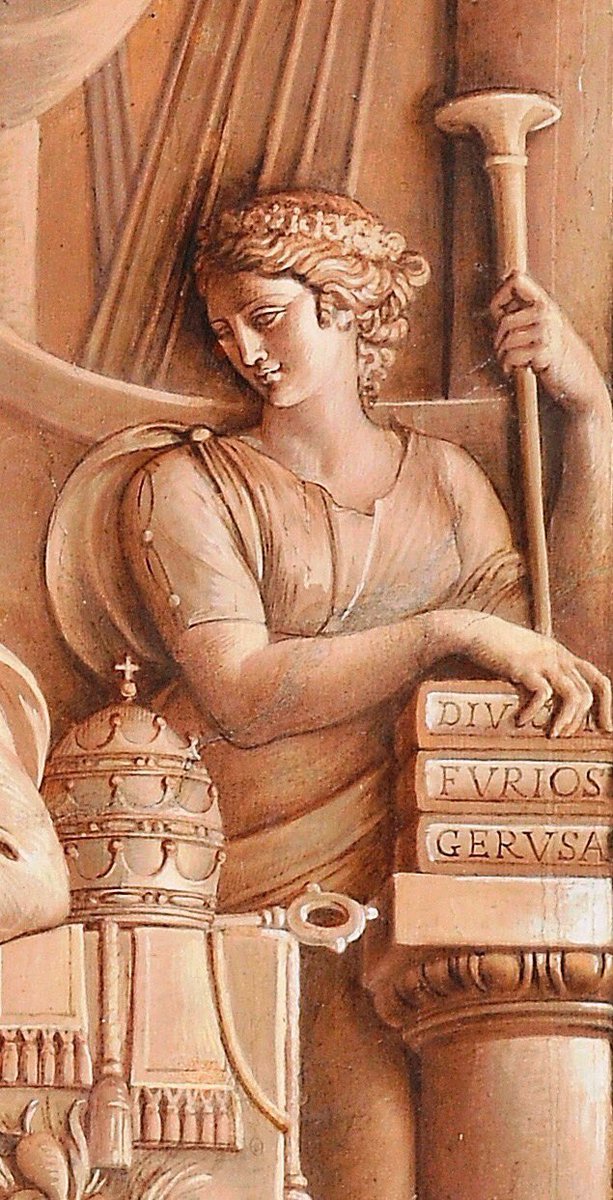 Il pittore Giuseppe Cades, realizzò l'allegoria dell'Italia Nova, nel cosiddetto appartamento neoclassico, dipinse i tre poemi più importanti della Letteratura del nostro Paese...accanto all'Orlando Furioso e alla Gerusalemme liberata, non poteva mancare...la Divina Commedia!