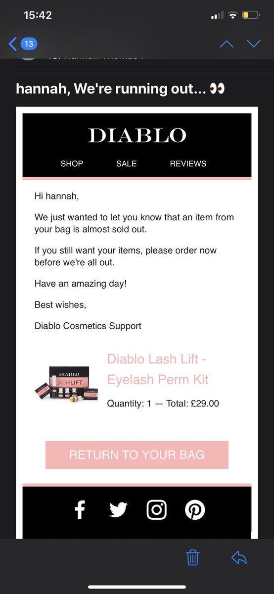 hannahthomasx's tweet photo. @diablocosmetics I received this email rather than an order confirmation, however the money has been taken from my account https://t.co/jNMyXYKi7p