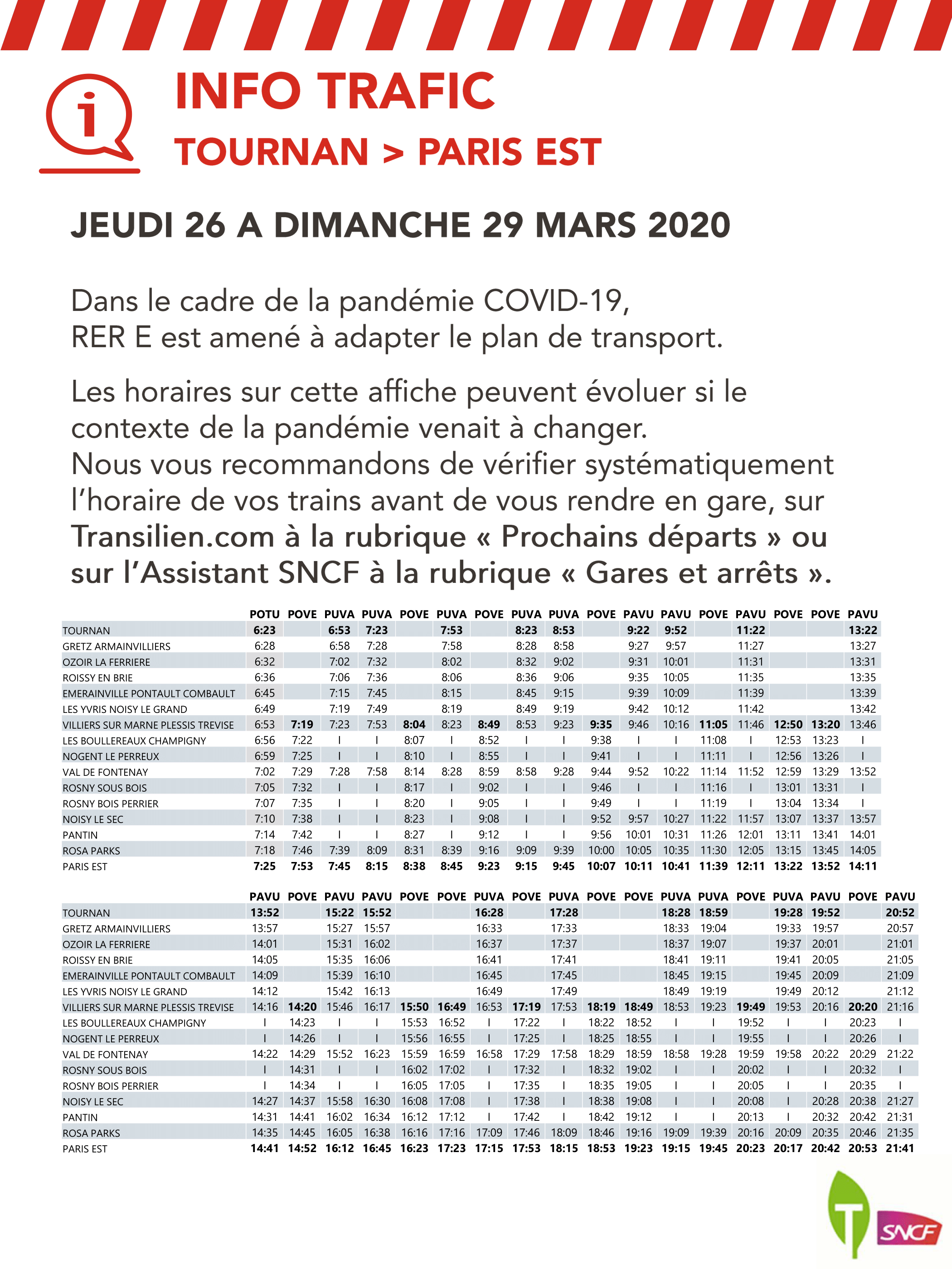 Rer E T4 Rere Les Horaires Du 26 03 Au 29 03 Pour L Axe Chelles Paris Est 3 4 T Co Vlsvruat1j Twitter