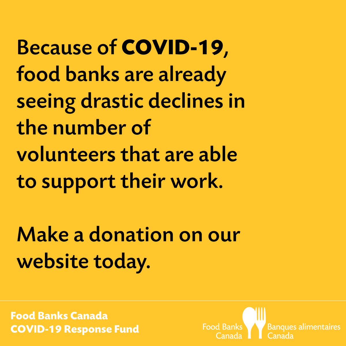 foodbankscanada's tweet photo. By raising $150M in donations, Food Banks Canada will be able to provide local food banks with the resourcing to purchase much-needed staples and help clients in quarantine situations.

Donate to the #COVID19 Response Fund: https://t.co/lGKzSbKOiu https://t.co/HgouMNpKVM