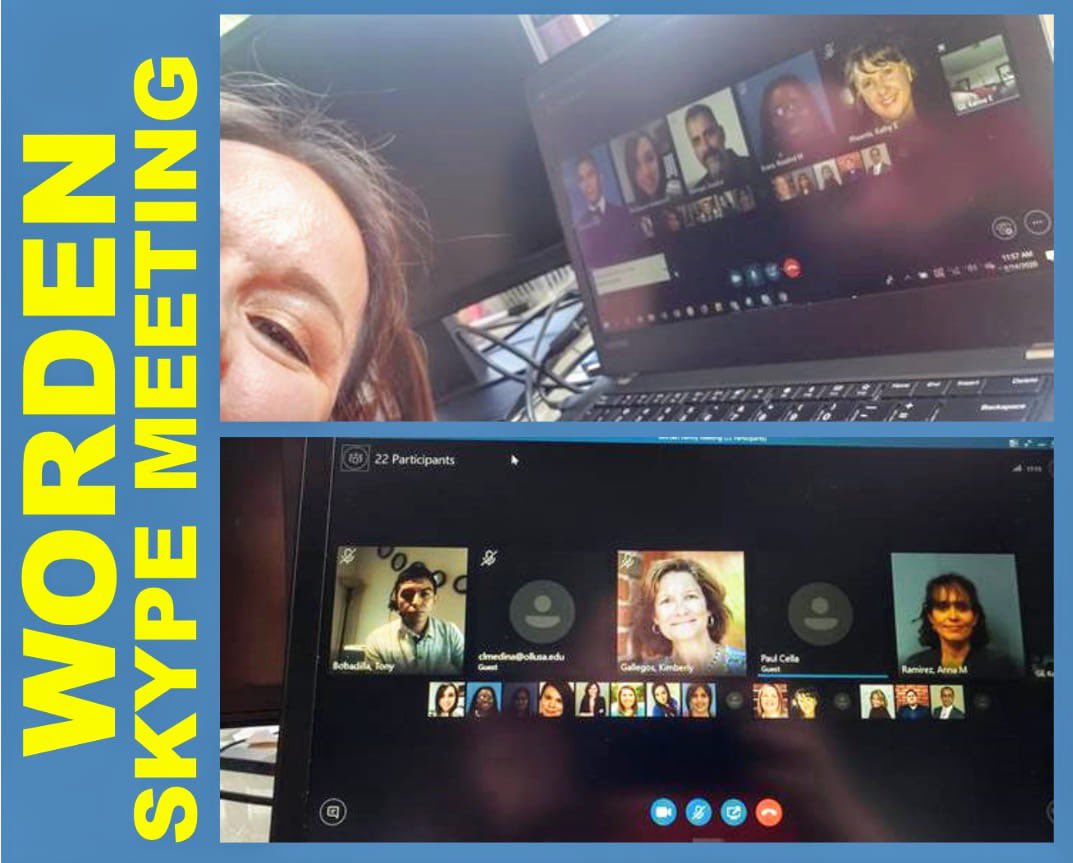 OLLUWordenSSS's tweet photo. Worden's first Skype meeting was a success! Our offices have gone virtual, but we are still here for you. Get social with us by following our social media pages for all the latest news and special announcements. #Worden #OLLU #WingsUp #SaintStrong #SocialService 👐👐👐 https://t.co/IuBRrQSbmG