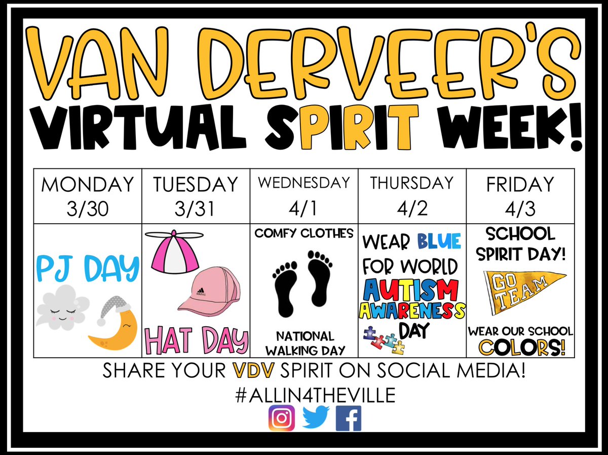 Have you heard about VDV's upcoming Virtual Spirit Week? Share your spirit with us using #allin4theville We can't wait to see all of your spirit next week! 🖤💛