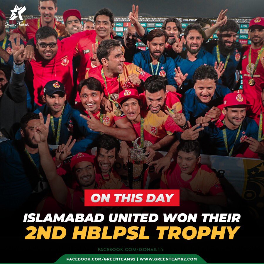 GreenTeam1992's tweet photo. 2 years ago ON THIS DAY, Islamabad United stole the show from Peshawar Zalmi and won the PSL second time!
#HBLPSL #PSL2018 https://t.co/xGUOBhzkBf
