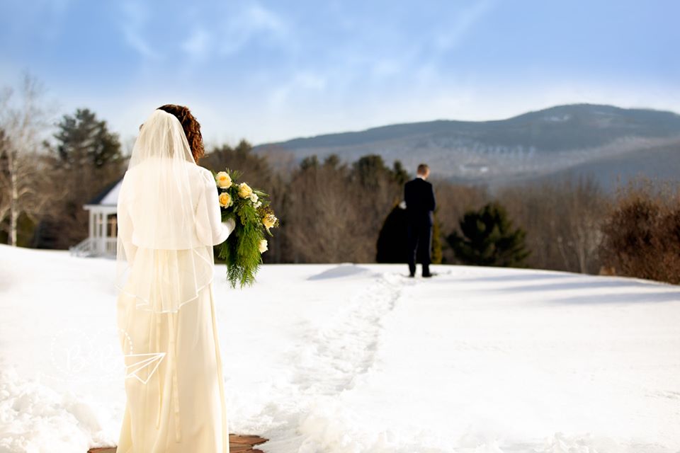 We had some L-O-V-E-L-Y winter weddings this season! We love seeing the professional photos 💙💙 Thank you to Blush &amp; Blues Photography for sharing this photo with us of this "first look"!
