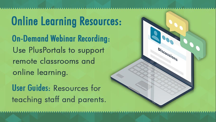 RedikerSoftware's tweet photo. Resources are available to help our schools and their communities transition to online learning through our products and tools. Watch our new on-demand webinar for using PlusPortals to support online learning. Share our user guides for teachers &amp; parents. https://t.co/JVdMx9mGaZ https://t.co/K2KZOKHx8d
