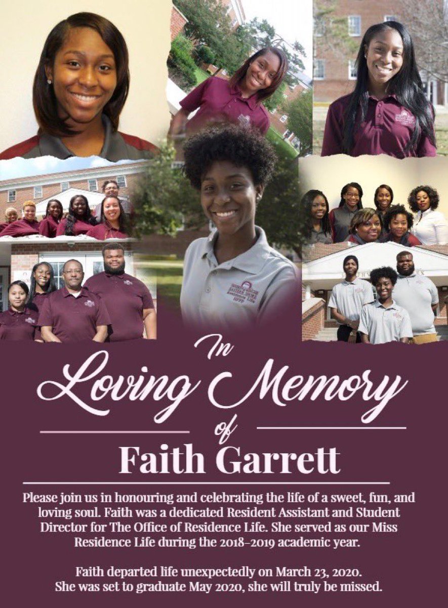 _R0ckyRoad_'s tweet photo. Please join us as we would like to take a moment to remember our fallen hawk Faith Garrett 🦅 Our hearts and prayers are with her family, friends and #UMES community. #CHDE ❤️ https://t.co/ri0R49uHXW