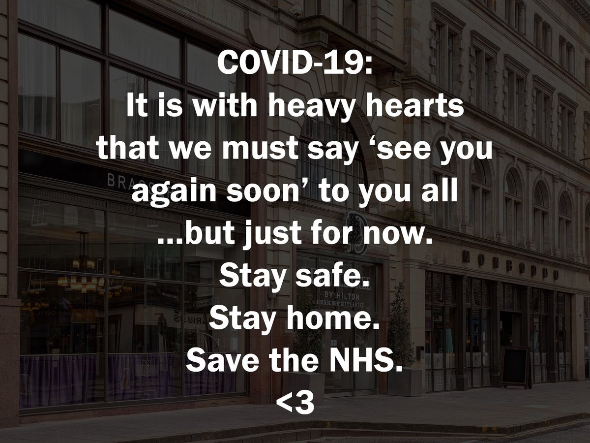 It is with a heavy heart that we are now closed from today until further notice.
Huge thank you to our team who looked after the last of our guests.
And another thank you to our loyal guests who we hope to welcome back soon.
Stay Safe. Stay Home. Save the NHS.