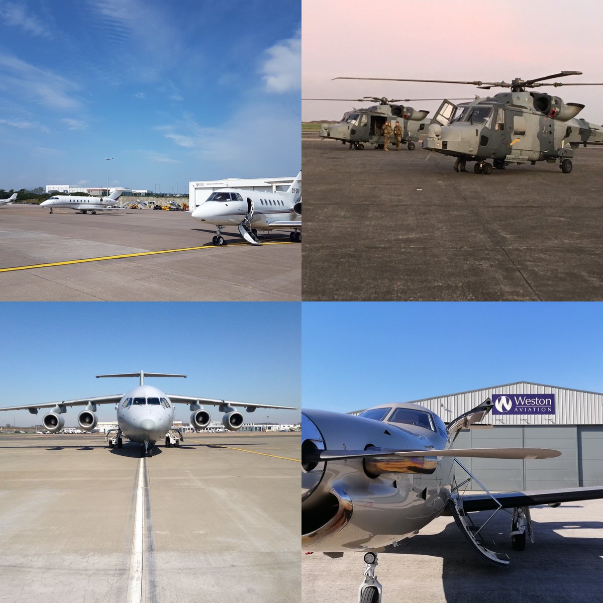 With blue skies prevailing, our FBOs are fully open to assist @GlosAirport @manairport @CorkAirport @Humberside @Newquay_Airport #TeamWeston is ready & waiting. #westonaviation #aviation #military #helicopter #avgeek #vip #fbo #handling #linetraining #fuelstop #avgeek #raf