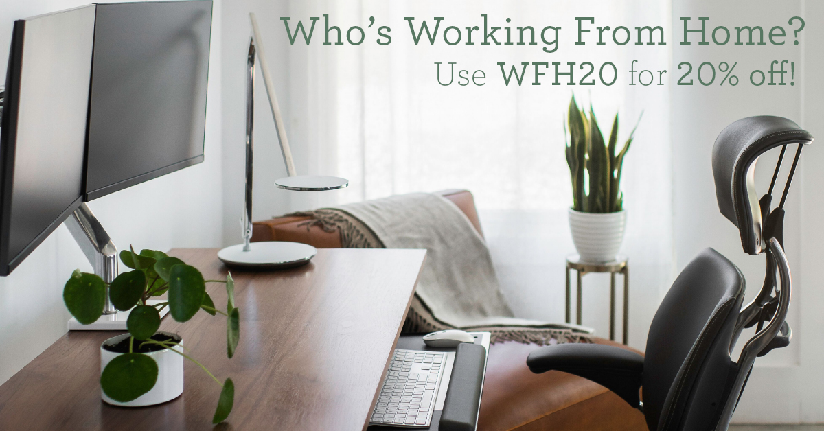 Looking to spruce up your work-from-home setup? Our products are designed to add comfort and productivity to your day. Get 20% off with WFH20: bit.ly/2wEFdwa

#WFH #Ergonomic #SustainableDesign #HomeOffice #RemoteWork