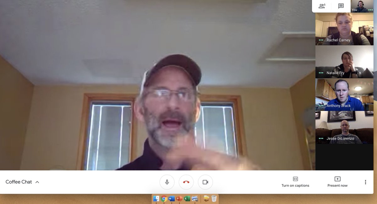 bricejensen's tweet photo. Coffee Chat with the science crew (and @markmoody88) this morning! Sharing ideas about best remote practices for science courses to keep our students SHARP. #raisethesails https://t.co/nxIPDgxTEH