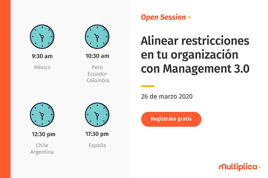 multiplica's tweet image. #QuédateEnCasa y alista tu alarma para nuestra #OpenSessionMX de mañana, donde estaremos hablando sobre cómo Alinear restricciones en tu organización con Management 3.0. Regístrate aquí: bit.ly/2PoRoUk