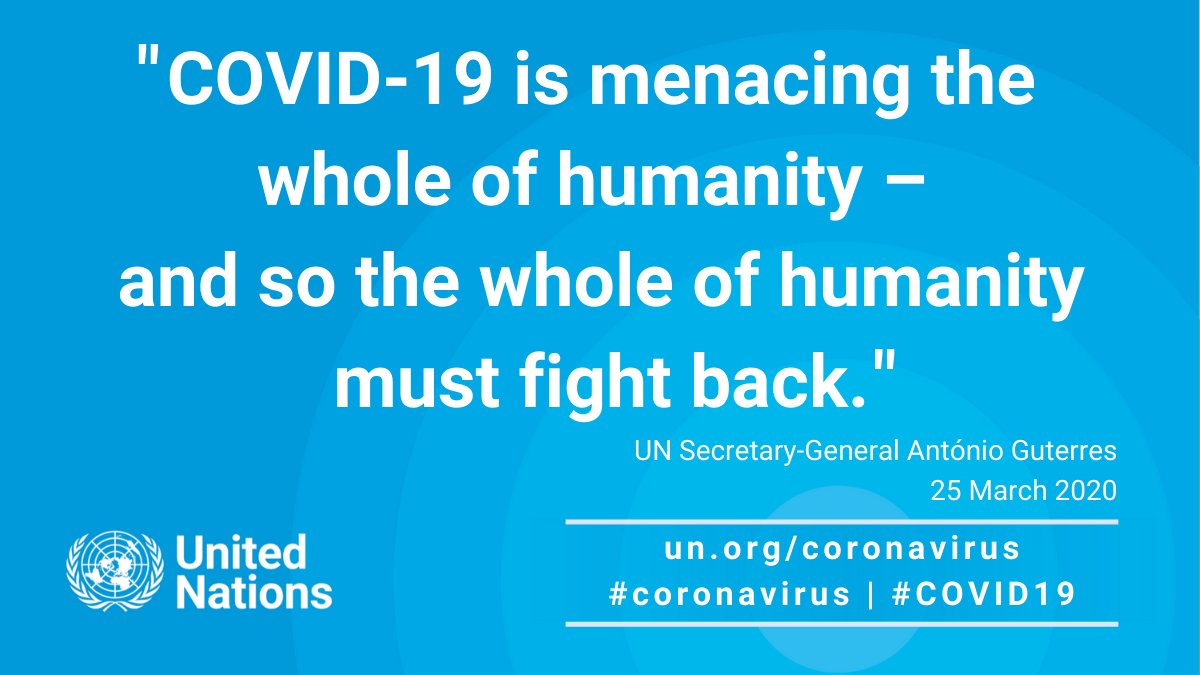 #COVID19 is menacing the whole of humanity – and so the whole of humanity must fight back. -- @antonioguterres at launch of Global Humanitarian Response Plan for #coronavirus. bit.ly/2wFg0Sv