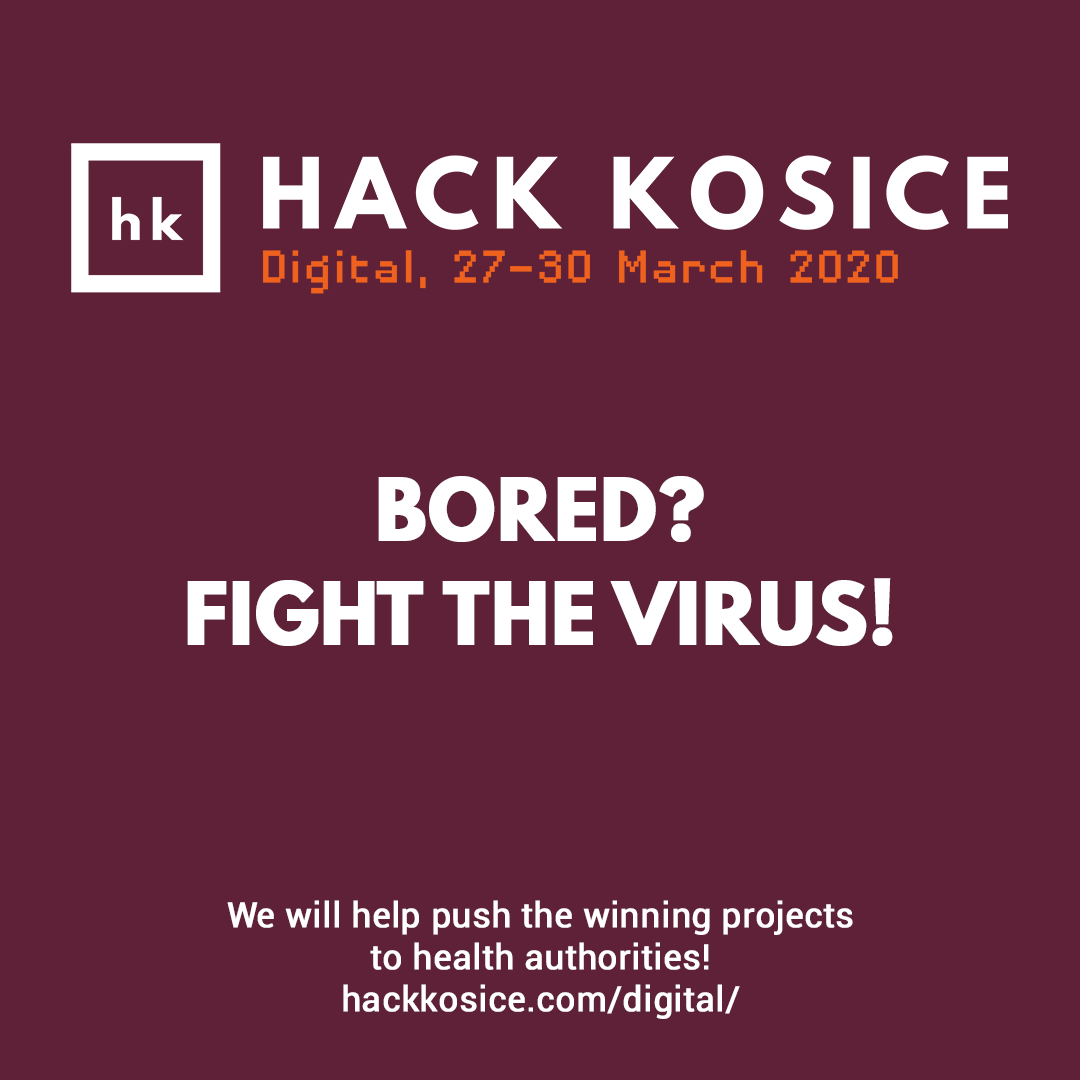 HackKosice's tweet photo. We are introducing Hack Kosice Digital!
A fully online, international hackathon that connects the best brains to fight the pandemic. 🧐
More info on our website: https://t.co/Dl50Qf6ryI https://t.co/TXhxvfCAAD