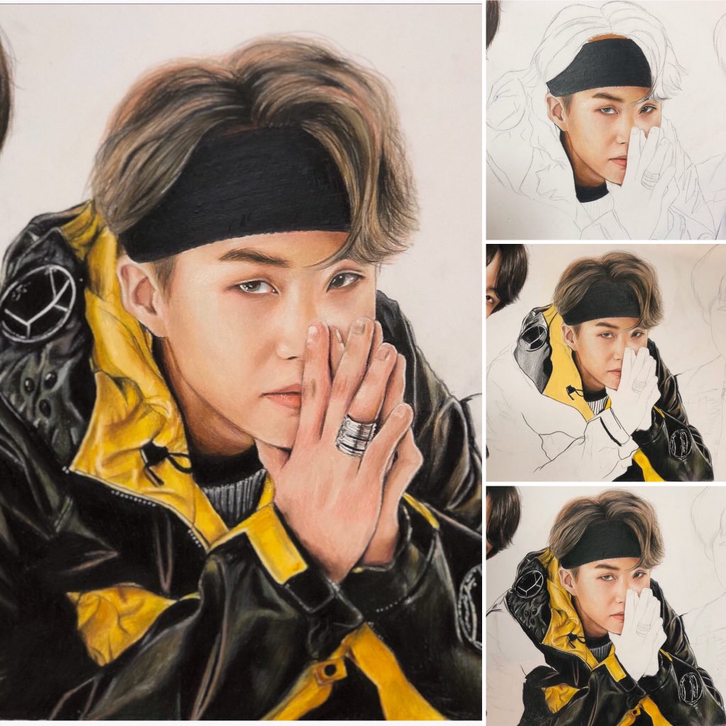 TaheriParmida's tweet photo. I choose This style of Suga to draw the biggest art of #BANGTAN with #colorpencil ❤️ wait for more 😉 @BTS_twt @bts_love_myself @bts_bighit @BTS_jp_official #SUGA #MinYoongi #bts #btsfanart #v #KimTaehyung #JUNGKOOK #JHOPE #RM #JIMIN #JIN #fanart https://t.co/eVs2aLa5Or
