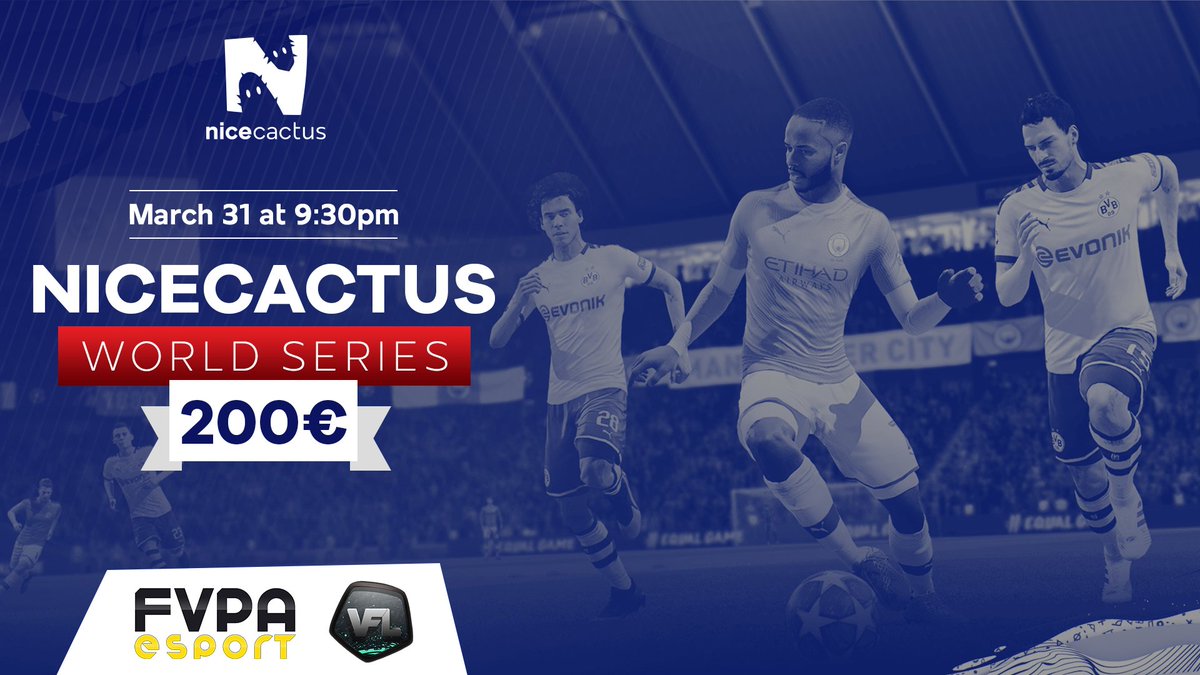 It is with great pleasure that we join our forces with <a href="/TheVFL_/">VFL</a> and <a href="/FVPAeSport/">FVPA Esport</a> for some #ProClubs competitions! 

The Nicecactus World Series! ✊

It will be on <a href="/Glory4Gamers/">Glory4Gamers 🇬🇧</a> platform!  

More information soon 🌵
#FIFA20