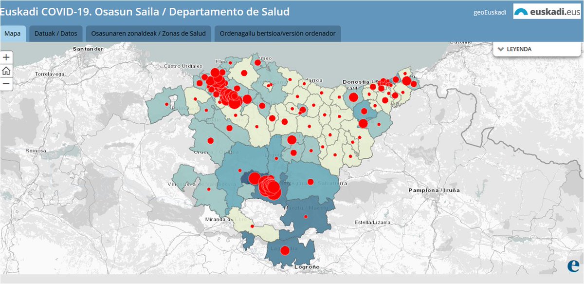 Aplikazio honen bidez, denbora errealean ikus daitezke "Osasunaren Zonaldeak" arabera erregistratutako kasu positiboak.___Aplicación que permite ver en tiempo real los casos positivos registrados por “Zonas de Salud”.geo.euskadi.eus/covid-19-euska… #COVID19