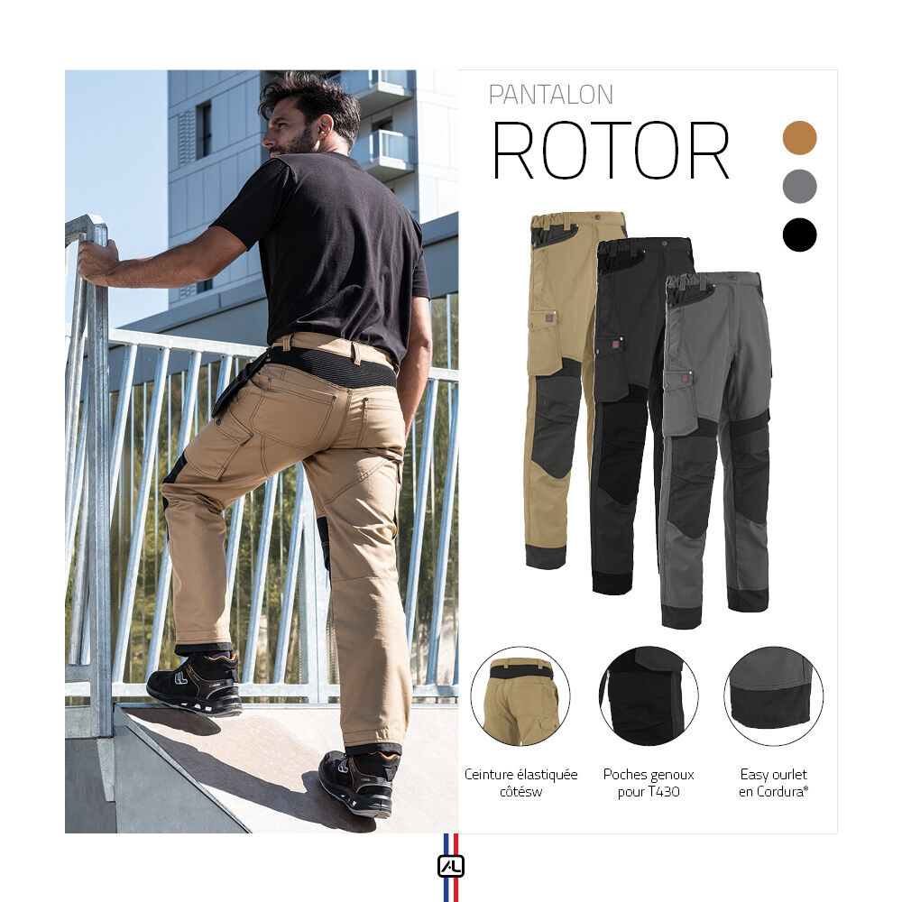 Le pantalon ROTOR est disponible de la taille 36 à 60. Pour une bonne stabilité le pantalon est équipé d'une ceinture élastiquée côtés ainsi que du système Easy ourlet en Cordura®.

#lafont #lafontworkwear #workwear #workin #lafontworkin #vetementdetravail #style #vetementhomme
