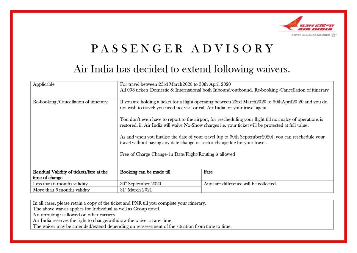 Air India auf Twitter: "Dear Pax, If the ticket is booked through