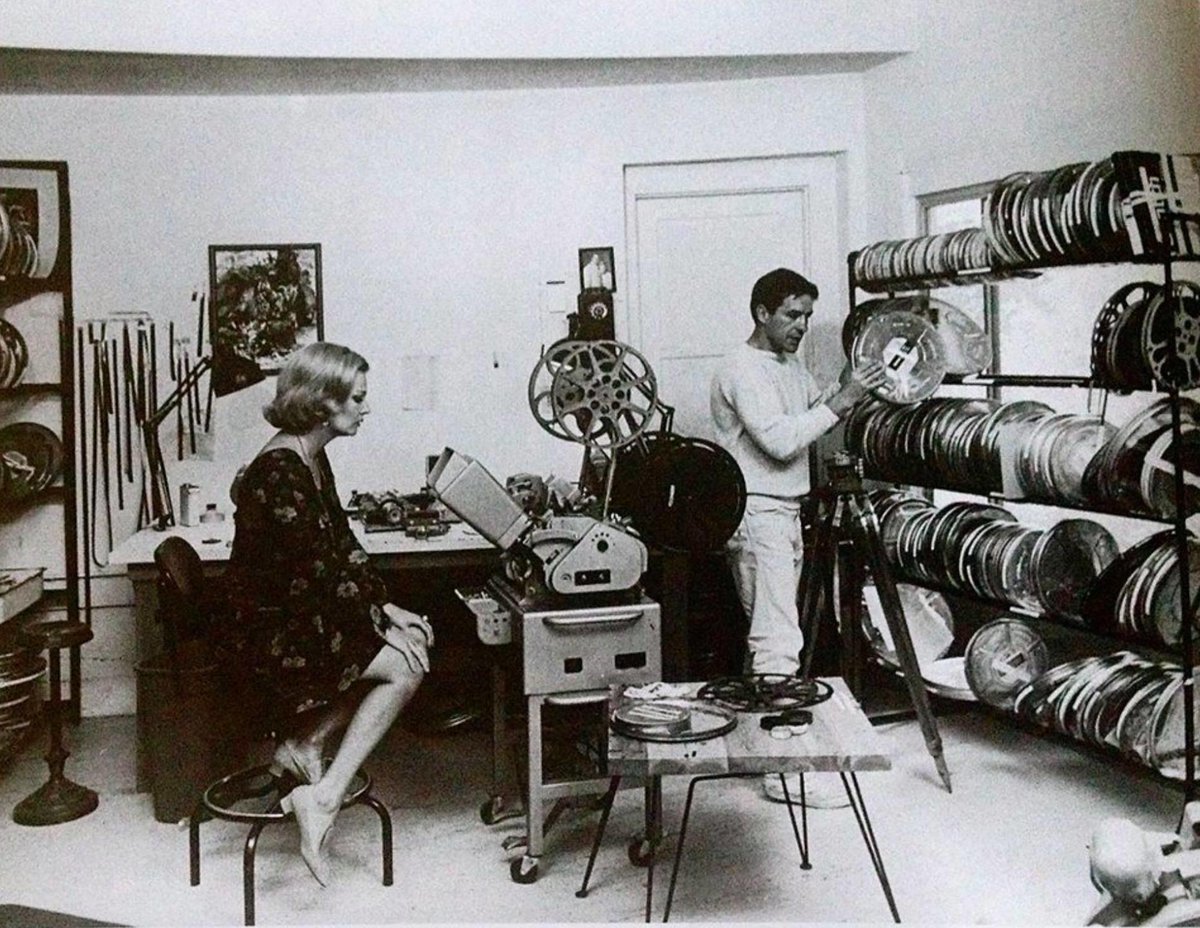 Gena Rowlands and John Cassavetes working from their Hollywood Hills home/garage, 1967.