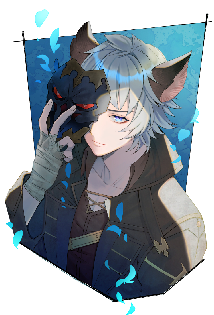 1boy mask male focus animal ears solo mole blue eyes  illustration images