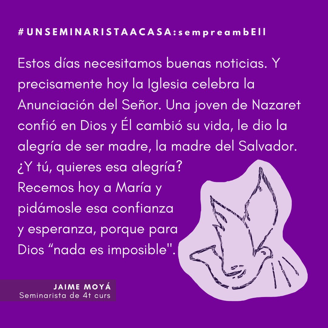 Avui celebrem l'Anunciació del Senyor
#unseminaristaacasa #sempreambEll
<a href="/esglesiabcn/">Església de Barcelona ⛪️</a> <a href="/bisbatsantfeliu/">@BisbatSantFeliu</a>