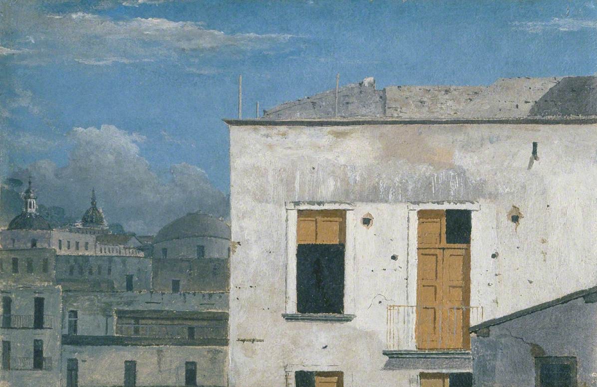 Radnorshire-born Thomas Jones (1742-1803) travelled to Naples in 1782, where he painted a number of landscapes, such as this view of the Bay of Naples (with Vesuvius visible on the left). His almost minimalist oil studies of the city feel surprisingly modern.  #VivaLitalia